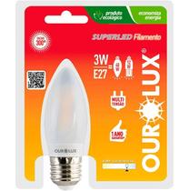 Lâmpada LED Vela Filamento Fosca E27 3 watts BI-VOLT 6000K OUROLUX Lâmpada LED Vela Filamento Fosca E27 3 watts BI-VOLT 6000K OUROLUX