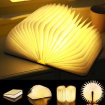 Lâmpada LOVUMMOR Livro de madeira dobrável LED USB recarregável 20x15x3cm