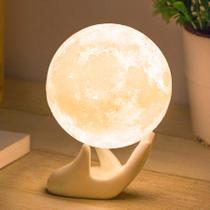 Lâmpada lunar Mydethun 3D com base cerâmica de 9 cm branca e amarela Lâmpada lunar Mydethun 3D com base cerâmica de 9 cm branca e amarela