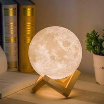 Lâmpada lunar Mydethun 3D de 15 cm com base de madeira para presente de Natal