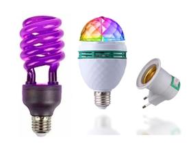 Lâmpada Luz Negra Com Lâmpada RGB Giratória Colorida Festas