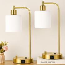 Lâmpada Lynnoland Industrial Gold Table com 2 portas USB reguláveis Lâmpada Lynnoland Industrial Gold Table com 2 portas USB reguláveis