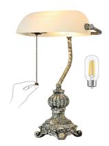 Lâmpada Newrays Retro Bankers Desk de vidro fosco LED 37cm