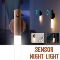 Lâmpada Noturna LED Madeira Sensor Movimento PIR Magnética Parede USB Luzes Recarregáveis De Escada