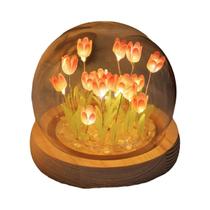 Lâmpada Noturna LED Tulipa Rosa Eterna Flor Artificial Decoração De Casamento DIY Feita À Mão Domos