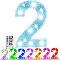 Lâmpada Pooqla Marquee Number 2 LED RGB, remota, alimentada por bateria Lâmpada Pooqla Marquee Number 2 LED RGB, remota, alimentada por bateria