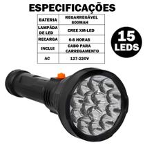 Lâmpada Recarregável 15 LED Bivolt Inclui Cabo 127-220V 800mAh Portátil - Maxmidia