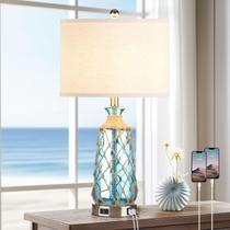 Lâmpada Ruzectt Coastal Glass Candeeiro de mesa Teal USB e AC Outlet