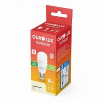 Lampada superled 9w e27 3000k branco quente bivol ourolux