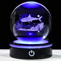 Lâmpada YWHL 3D Shark Crystal Ball 8cm com base LED colorida