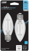 Lâmpadas de filamento LED Feit Electric B10 E26 40W Daylight, pacote com 2 Lâmpadas de filamento LED Feit Electric B10 E26 40W Daylight, pacote com 2