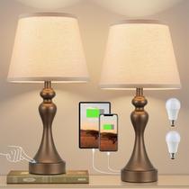 Lâmpadas de toque Seealle para mesa de cabeceira, conjunto de 2 com portas USB