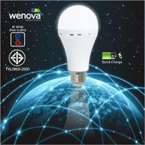 Lâmpadas Led Com Bateria - Genius - E27 - Bulbo 8w - 6500k - Luz Fria - Wenova