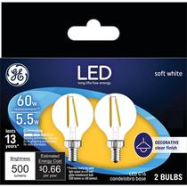 Lâmpadas LED GE 60W Soft White G16.5 Globe Clear E12 2Pk