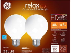 Lâmpadas LED GE Lighting Relax de 4,5 W (40 W equivalente), pacote com 2 Lâmpadas LED GE Lighting Relax de 4,5 W (40 W equivalente), pacote com 2