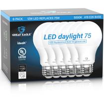 Lâmpadas LED Great Eagle A19 12W 5000K Daylight, pacote com 6 Lâmpadas LED Great Eagle A19 12W 5000K Daylight, pacote com 6