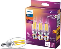 Lâmpadas LED Philips 5,5 W (75 W) BA11 E12 ou E26, pacote com 3