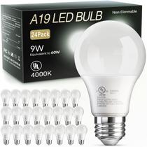 Lâmpadas LED TJOY A19 9W 800lm 4000K E26 120V, pacote com 24 Lâmpadas LED TJOY A19 9W 800lm 4000K E26 120V, pacote com 24