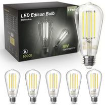 Lâmpadas LED TJOY Edison 8W 5000K reguláveis, pacote com 6