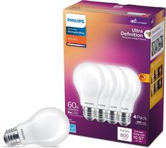 Lâmpadas Philips LED A19 8W (60W) 2700K 800lm, pacote com 4