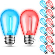 Lâmpadas String JAHEKS, pacote com 12, azul, vermelho, E26, S14, LED, 1W