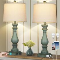 Lámpara Cinkeda 74 cm Vintage Verde con Puertos USB+A y Enchufe de Corriente Set de 2