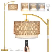 Lámpara de Pie ROTTOGOON Arco Dorado con Pantallas Dobles de Ratan y Lino 9W