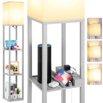 Lámpara de Piso con Estantes LED FOLKSMATE 160 cm Regulable Gris con 2 Puertos USB Lámpara de Piso con Estantes LED FOLKSMATE 160 cm Regulable Gris con 2 Puertos USB