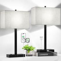 Lámpara Lynnoland 21" con Touch, 2 Puertos USB y Enchufes AC, Pantalla Gris