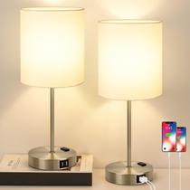 LÁMPARA Lynnoland Set de 2 Lámparas de Mesa con Control Táctil, 2 Puertos USB y Enchufe AC