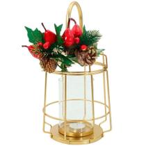 Lamparina Luminária Natal Dourada Em Metal Decorativa 30cm Lamparina Luminária Natal Dourada Em Metal Decorativa 30cm