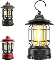 Lampião Retrô Lanterna Luminária LED Recarregável Portátil para Camping, Pesca e Acampamento