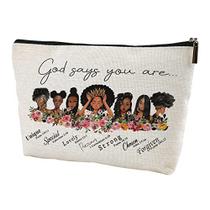 LANBAIHE Deus diz que você é único especial-afro-americano cosméticos bolsa de maquiagem viagem Black Girl & Women Gift Inspirational Gifts, presentes para amigos, irmãs, mãe e tia, bege, 9.8 * 7.9 * 0.35inch, B-107