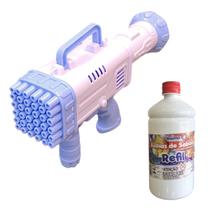 Lança Bolhas Coloridas 36 Furos Infantil +3 Anos com Refil 1L Bolinhas de Sabão Brasilflex