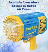 Lança Bolhas de Sabão - Luz LED - Bazooka - 69 Furos - Azul ou Rosa - Rocket