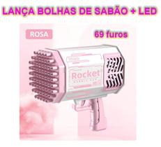 Lança Bolhas de Sabão - Luz LED - Bazooka - 69 Furos - Azul ou Rosa