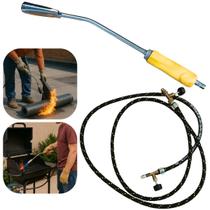 Lança Chamas Sapecador De Porco Galinha Frango Maçarico A Gás 100cm Para Manta Asfáltica + Mangueira Registro