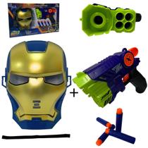 Lança Dardos Com Máscara Homem De Ferro Brinquedo Presente Menino Super Heroi Infantil Diversão