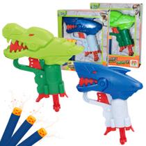Lançador 3 Dardos Nerf Arminha Pistola Brinquedo Dinossauro - DM Toys Presentes
