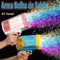 Lançador Bolhas de Sabão Luz LED 69 Furos Arminha Bazooka - Azul