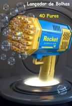 Lançador Bolhas de Sabão Luz LED Arminha Bazooka 40 Furos - Rocket