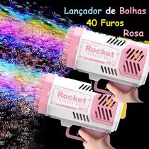 Lançador Bolhas de Sabão Luz LED Arminha Bazooka 40 Furos