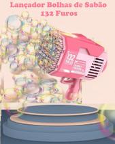 Lançador Bolhas de Sabão - Luz LED - Bazooka - 132 Furos Rosa
