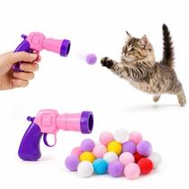 Lançador De Bolinhas Macias Para Gatos Brinquedo Interativo Kit 20 Bolinha Disparador Sortido