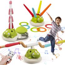 Lançador de foguetes de dinossauro 3 em 1, lançamento de anéis e brinquedo musical Kids 3-8