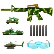 Lançador Super Alvo brinquedo Militar com Óculos e Carrinhos do Exército