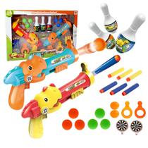 Lançador Super Shot Dino 2 Em 1 Arminha Dardos Bola Com Alvo