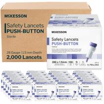 Lancetas McKesson 28G x 1,5 mm, botão de pressão, contagem de 2000