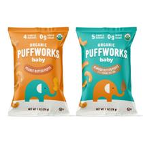 Lanche tufado Puffworks Baby Peanut Almond Puffs USDA Organic 6x28g