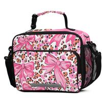 Lancheira ALAZA Pink Bow com estampa de leopardo para crianças isolada Lancheira ALAZA Pink Bow com estampa de leopardo para crianças isolada
